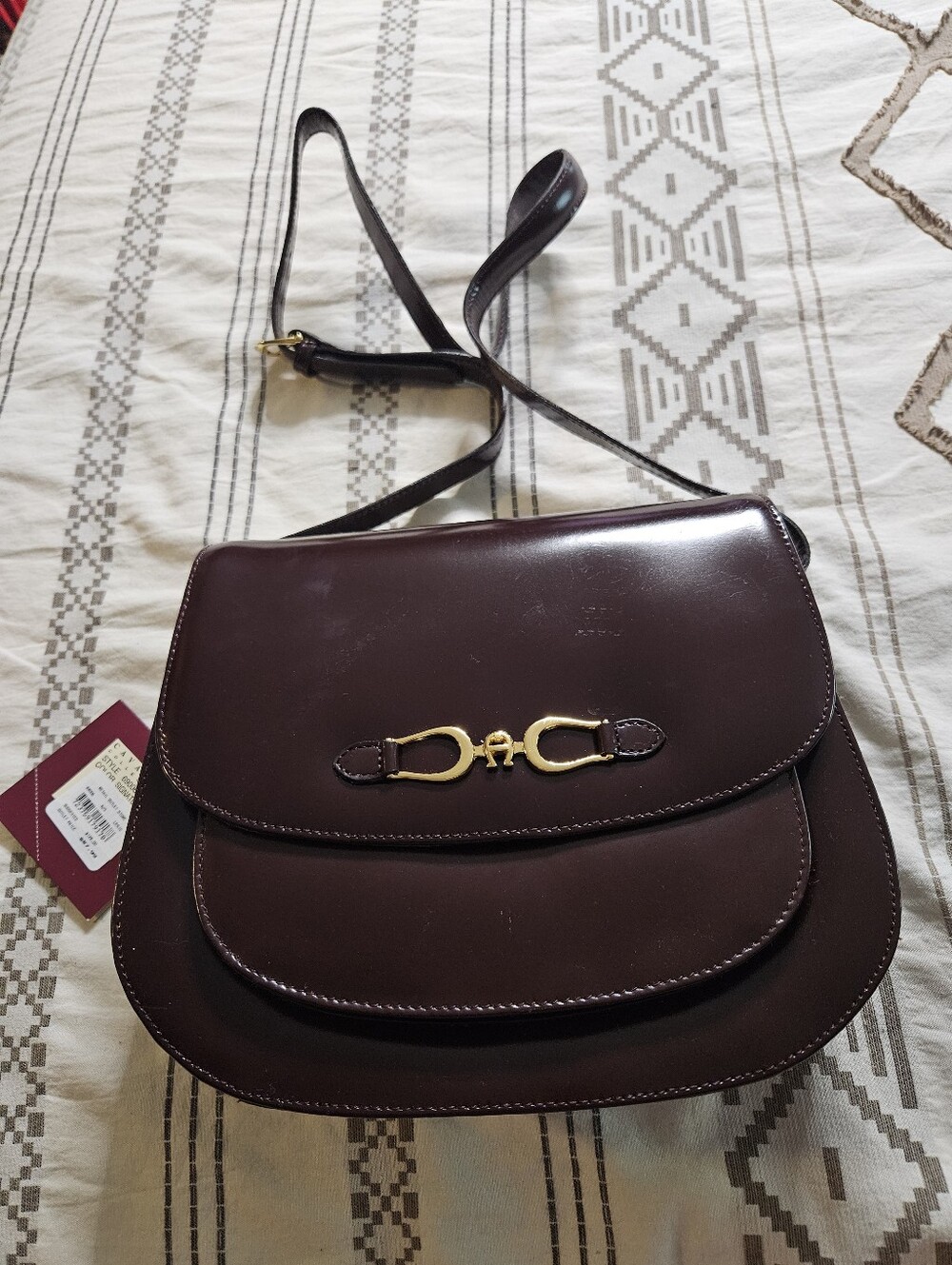 NWT Etienne Aigner crossbody Burgundy Leather Saddle Bag
